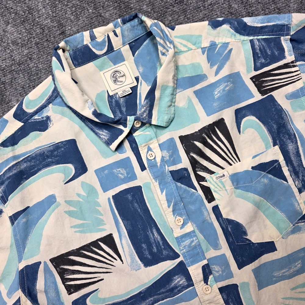 O'Neill Men's XXL‎ Blue Abstract Wave Rayon/Cotton Short Sleeve Button Up Shirt